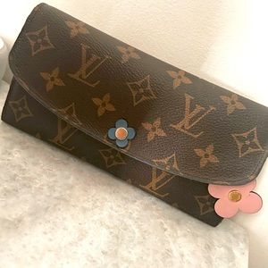 Authentic-Louis Vuitton Monogram Bloom Flower Emilie Wallet Blue Jean